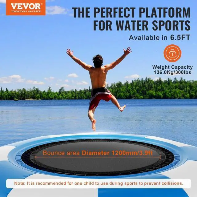 Alt view image 2 of 7 - VEVOR Inflatable Water Bouncer, 6.5ft Recreational Water Trampoline, Portable Bounce Swim Platform with 3-Step Ladder & Electric Air Pump, Kids Adults Floating Rebounder for Pool, Lake, Water Sports