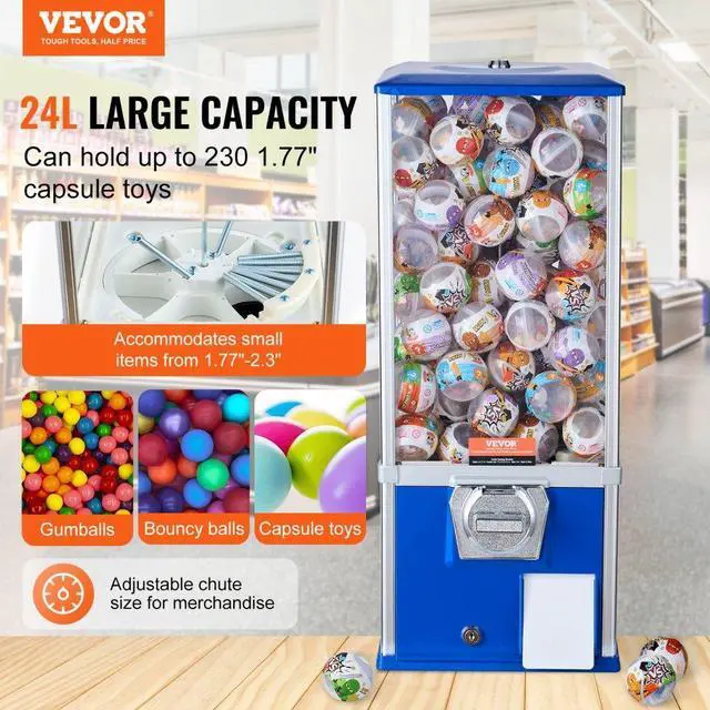 Alt view image 2 of 14 - VEVOR 25"H Gumball Machine Vending Coin Bank Vintage Gumballs Dispenser PS Bule