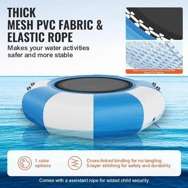 Alt view image 3 of 7 - VEVOR Inflatable Water Bouncer, 6.5ft Recreational Water Trampoline, Portable Bounce Swim Platform with 3-Step Ladder & Electric Air Pump, Kids Adults Floating Rebounder for Pool, Lake, Water Sports