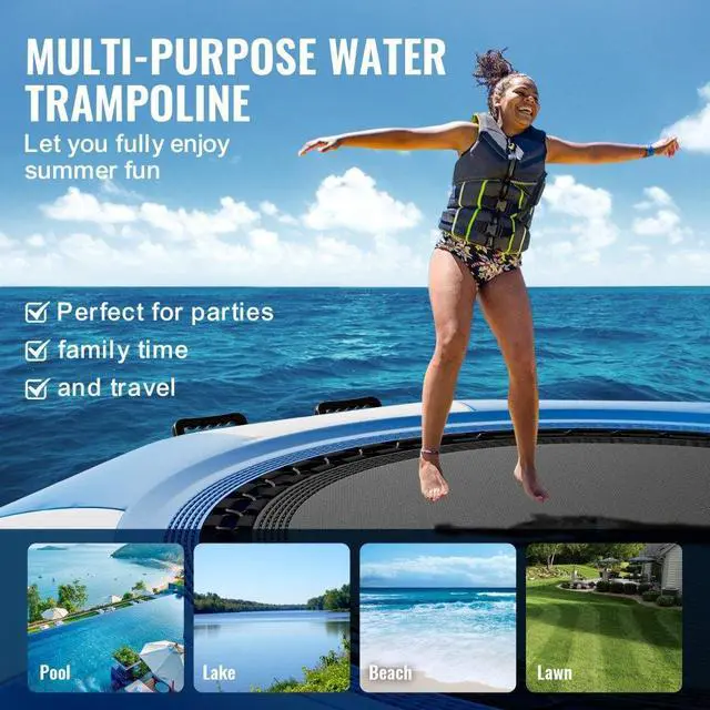 Alt view image 6 of 7 - VEVOR Inflatable Water Bouncer, 6.5ft Recreational Water Trampoline, Portable Bounce Swim Platform with 3-Step Ladder & Electric Air Pump, Kids Adults Floating Rebounder for Pool, Lake, Water Sports