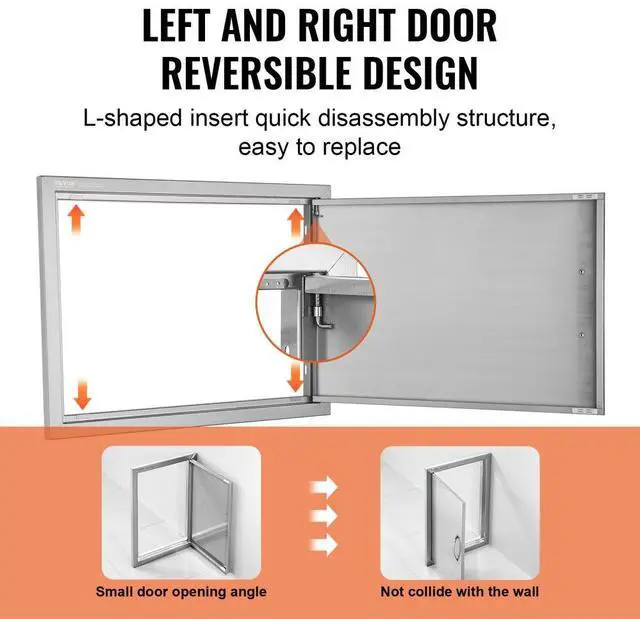 Alt view image 4 of 7 - VEVOR BBQ Access Door, 24W x 17H Inch Single Outdoor Kitchen Door, Stainless Steel Flush Mount Door, Wall Vertical Door with Handle, for BBQ Island, Grilling Station, Outside Cabinet