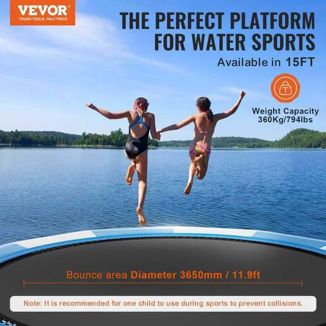 Alt view image 2 of 7 - VEVOR Inflatable Water Bouncer, 15ft Recreational Water Trampoline, Portable Bounce Swim Platform with 3-Step Ladder & Electric Air Pump, Kids Adults Floating Rebounder for Pool, Lake, Water Sports