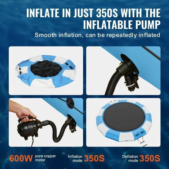 Alt view image 4 of 7 - VEVOR Inflatable Water Bouncer, 15ft Recreational Water Trampoline, Portable Bounce Swim Platform with 3-Step Ladder & Electric Air Pump, Kids Adults Floating Rebounder for Pool, Lake, Water Sports