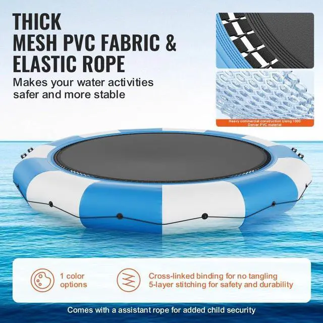 Alt view image 3 of 7 - VEVOR Inflatable Water Bouncer, 15ft Recreational Water Trampoline, Portable Bounce Swim Platform with 3-Step Ladder & Electric Air Pump, Kids Adults Floating Rebounder for Pool, Lake, Water Sports