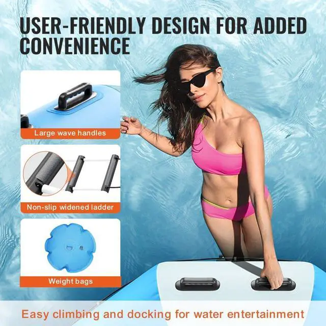 Alt view image 5 of 7 - VEVOR Inflatable Water Bouncer, 15ft Recreational Water Trampoline, Portable Bounce Swim Platform with 3-Step Ladder & Electric Air Pump, Kids Adults Floating Rebounder for Pool, Lake, Water Sports