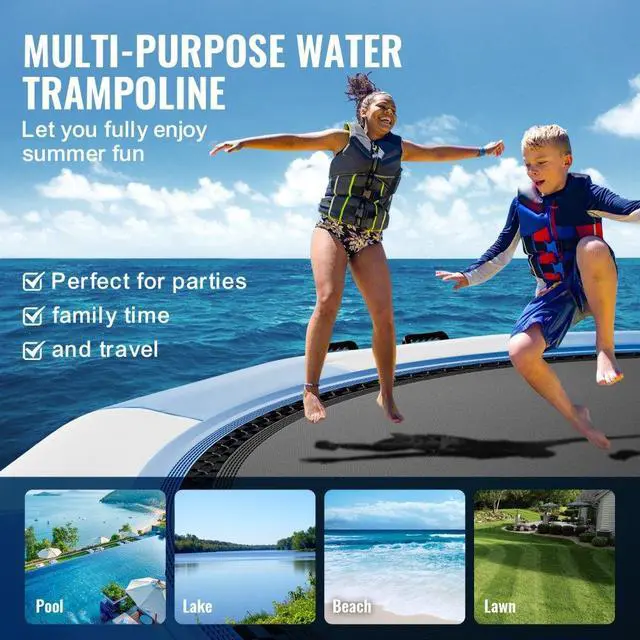 Alt view image 6 of 7 - VEVOR Inflatable Water Bouncer, 15ft Recreational Water Trampoline, Portable Bounce Swim Platform with 3-Step Ladder & Electric Air Pump, Kids Adults Floating Rebounder for Pool, Lake, Water Sports