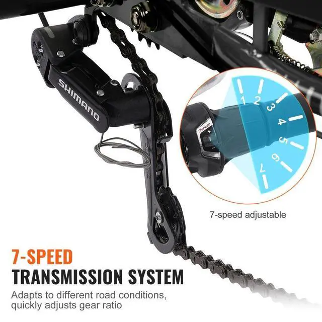 Alt view image 3 of 7 - VEVOR Adult Tricycles Bike, 7 Speed Adult Trikes, 24 Inch Three-Wheeled Bicycles, Carbon Steel Cruiser Bike with Basket and Adjustable Seat, Picnic Shopping Tricycles for Seniors, Women, Men  (Black)