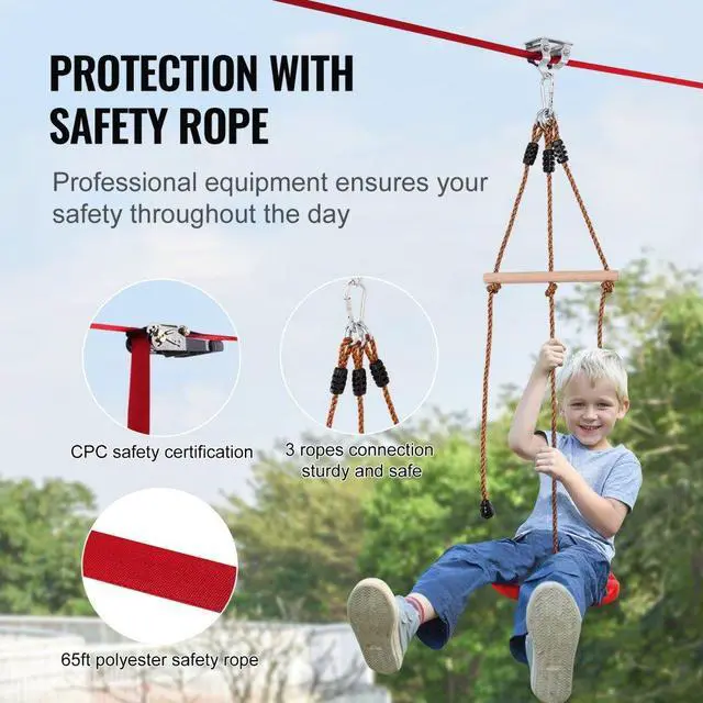 Alt view image 5 of 8 - VEVOR Zipline Kit for Kids and Adult  65 ft Zip Line Kits Up to 500 lb  Backyard Outdoor Quick Setup Zipline  Playground Entertainment with Zipline  Nylon Safety Harness  Seat  and Handlebar