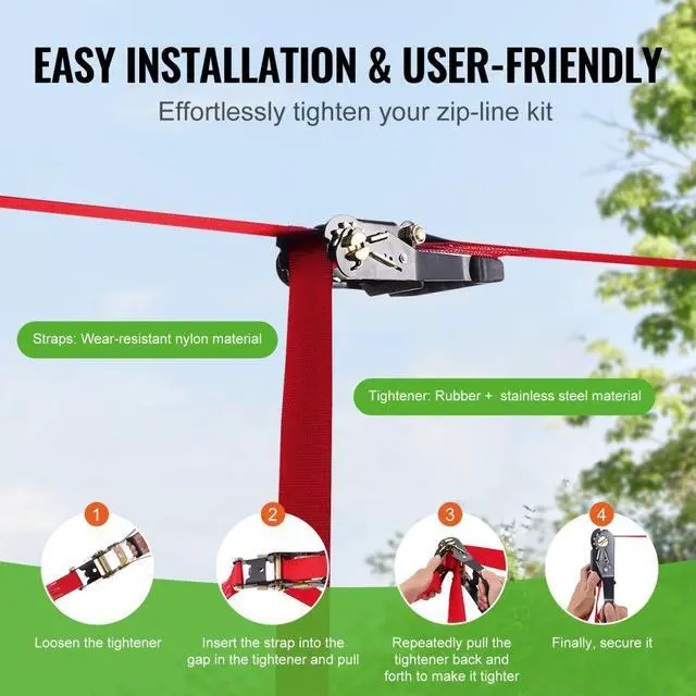 Alt view image 6 of 8 - VEVOR Zipline Kit for Kids and Adult  65 ft Zip Line Kits Up to 500 lb  Backyard Outdoor Quick Setup Zipline  Playground Entertainment with Zipline  Nylon Safety Harness  Seat  and Handlebar
