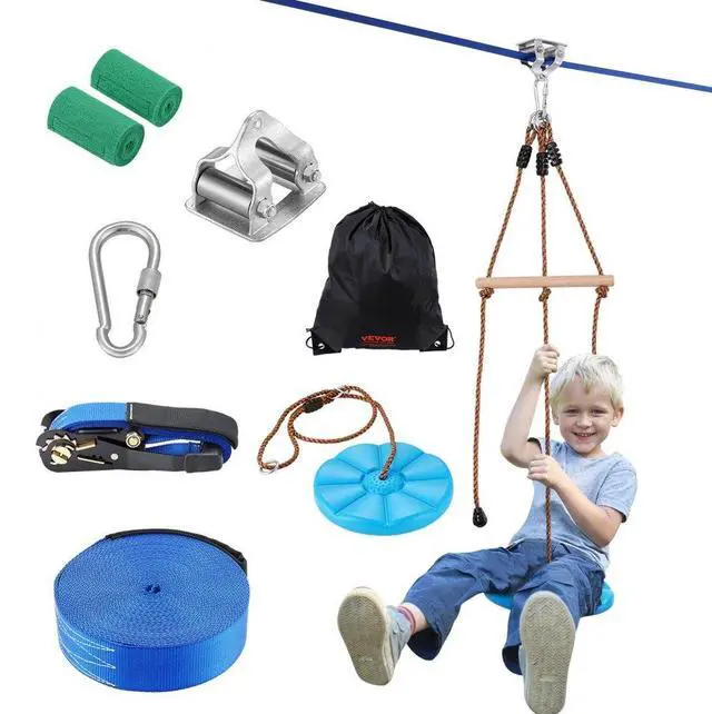 Alt view image 2 of 15 - VEVOR Zipline Kit for Kids and Adult, 52 ft Zip Line Kits Up to 500 lb, Backyard Outdoor Quick Setup Zipline, Playground Entertainment with Zipline, Nylon Safety Harness, Seat, and Handlebar