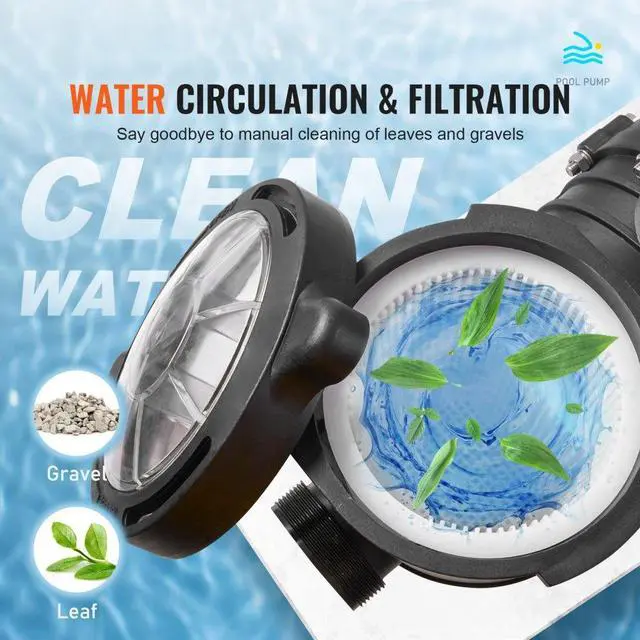 Alt view image 6 of 7 - VEVOR Above Ground Pool Pump, 2 HP, 110 GPM Max Flow Single Speed Swimming Pool Pump, 110V/240V 3450 RPM 59 ft Max Head Pool Pump with Filter Basket, for Above Ground Pools Hot Tubs Spas