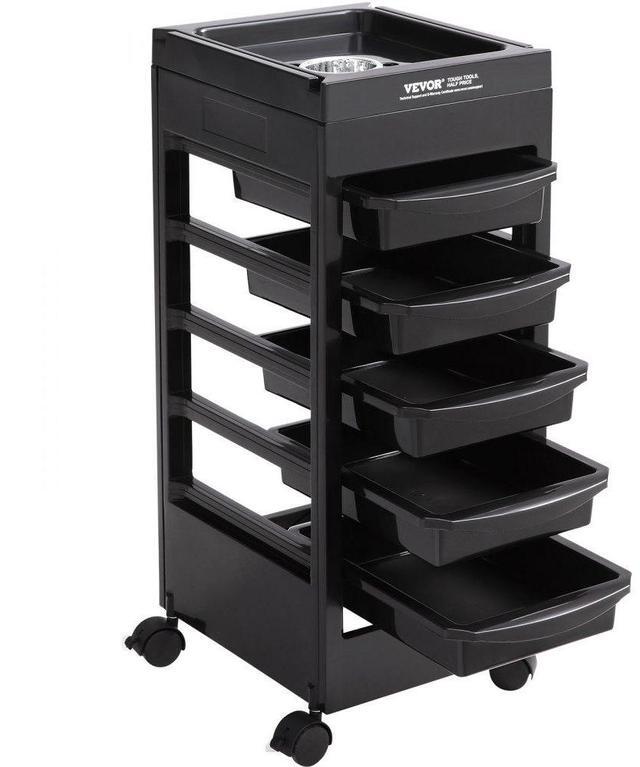 Alt view image 11 of 19 - VEVOR Beauty Salon Trolley Cart, Plastic Salon Rolling Cart for Stylist with 5 Removable Drawers & Dryer Holder, Rolling Hairdressing Cart with 4 Wheels (2 Lockable) for Beauty SPA Barbershop