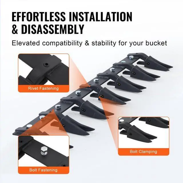 Alt view image 3 of 7 - VEVOR Bucket Tooth Bar, 53'', Heavy Duty Tractor Bucket Teeth Bar for Sub-Compact Tractor Loader, 4560 lbs Load-Bearing Capacity, Fits Bucket Cutting Edges Sized 1/2" or Less with No Drilling Required