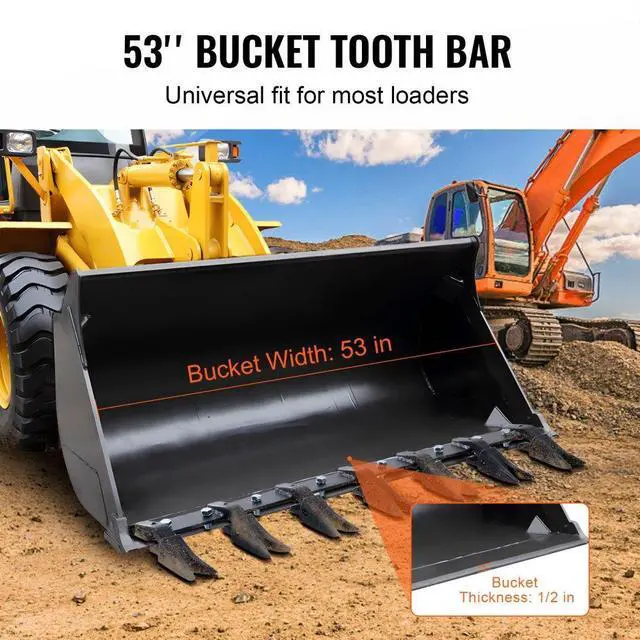 Alt view image 5 of 7 - VEVOR Bucket Tooth Bar, 53'', Heavy Duty Tractor Bucket Teeth Bar for Sub-Compact Tractor Loader, 4560 lbs Load-Bearing Capacity, Fits Bucket Cutting Edges Sized 1/2" or Less with No Drilling Required