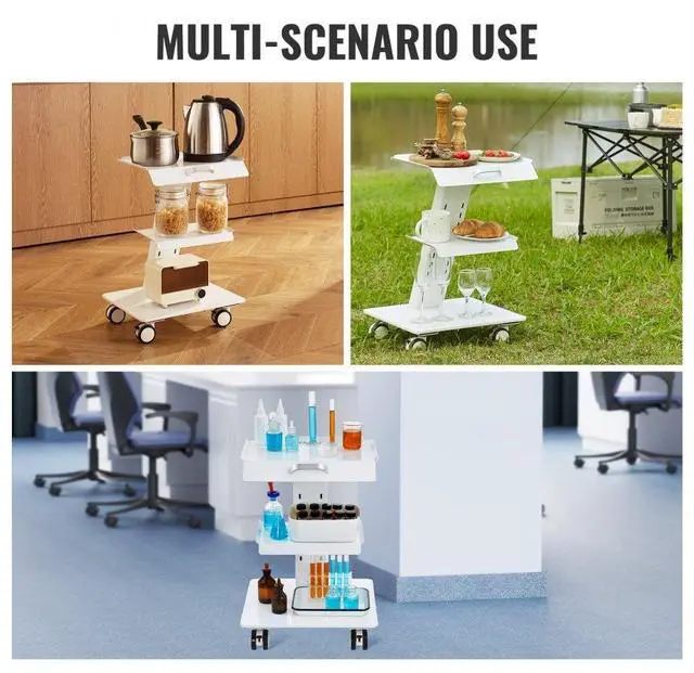 Alt view image 6 of 7 - VEVOR Lab Trolley, 3-Layer Rolling Lab Cart, Metal Mobile Trolley with Swivel Wheels, Tray Rolling Clinic Cart 220 lbs Weight Capacity, for Lab, Clinic, Beauty and Salon