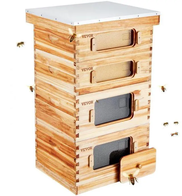 Main image of VEVOR Bee Hive 40 Frame Bee Hives Starter Kit, Beeswax Coated Cedar Wood, 2 Deep + 2 Medium Bee Boxes Langstroth Beehive Kit, Transparent Acrylic Windows with Foundations for Beginners Pro Beekeepers