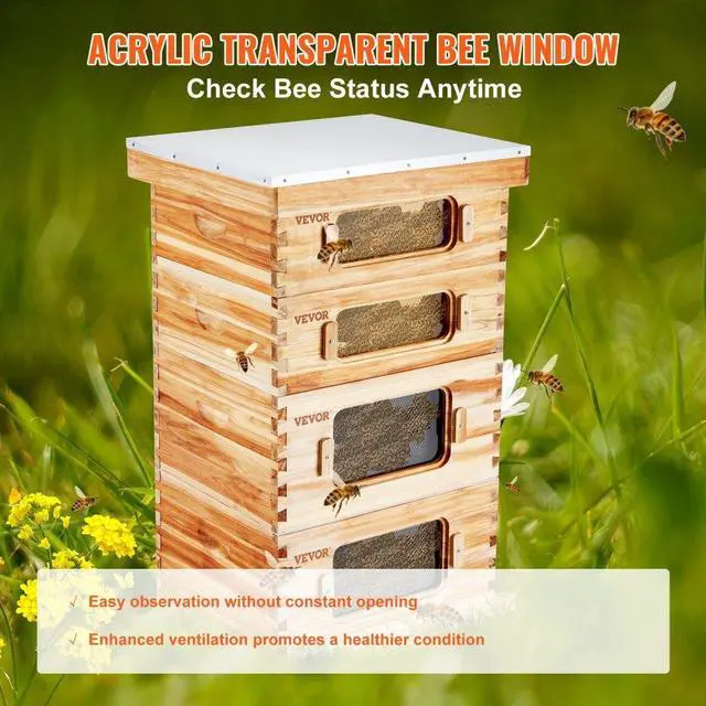Alt view image 3 of 7 - VEVOR Bee Hive 40 Frame Bee Hives Starter Kit, Beeswax Coated Cedar Wood, 2 Deep + 2 Medium Bee Boxes Langstroth Beehive Kit, Transparent Acrylic Windows with Foundations for Beginners Pro Beekeepers
