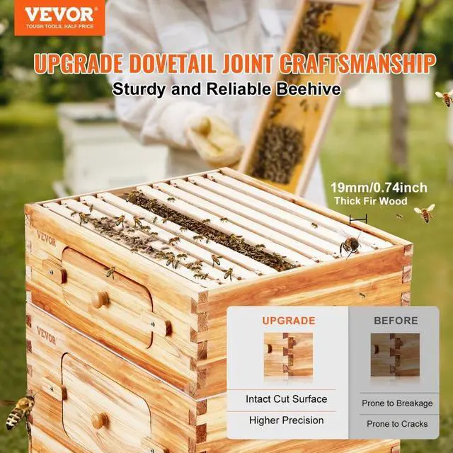Alt view image 2 of 7 - VEVOR Bee Hive 30 Frame Bee Hives Starter Kit, Beeswax Coated Fir Wood, 2 Deep + 1 Medium Bee Boxes Langstroth Beehive Kit, Transparent Acrylic Windows with Foundations for Beginners Pro Beekeepers