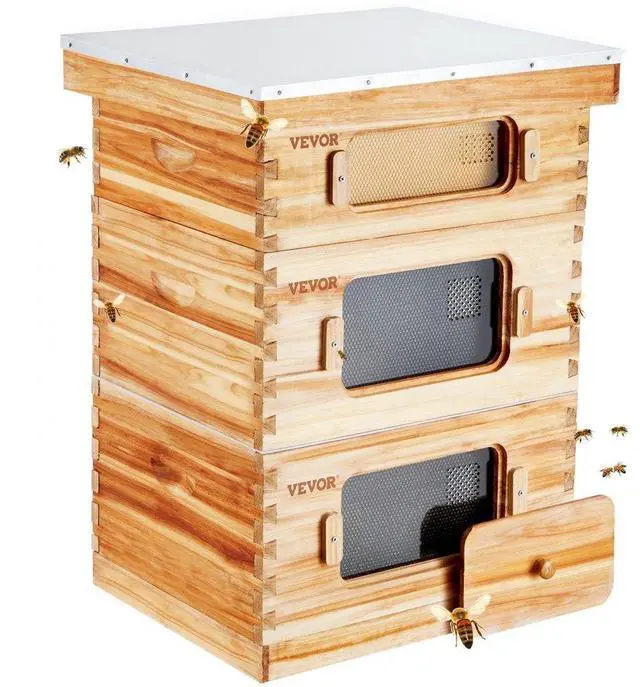 Main image of VEVOR Bee Hive 30 Frame Bee Hives Starter Kit, Beeswax Coated Fir Wood, 2 Deep + 1 Medium Bee Boxes Langstroth Beehive Kit, Transparent Acrylic Windows with Foundations for Beginners Pro Beekeepers