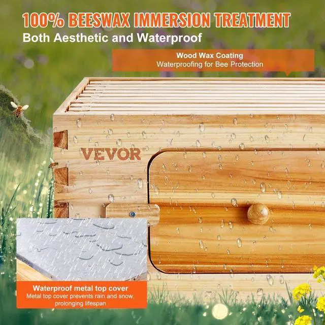 Alt view image 4 of 7 - VEVOR Bee Hive 30 Frame Bee Hives Starter Kit, Beeswax Coated Fir Wood, 2 Deep + 1 Medium Bee Boxes Langstroth Beehive Kit, Transparent Acrylic Windows with Foundations for Beginners Pro Beekeepers