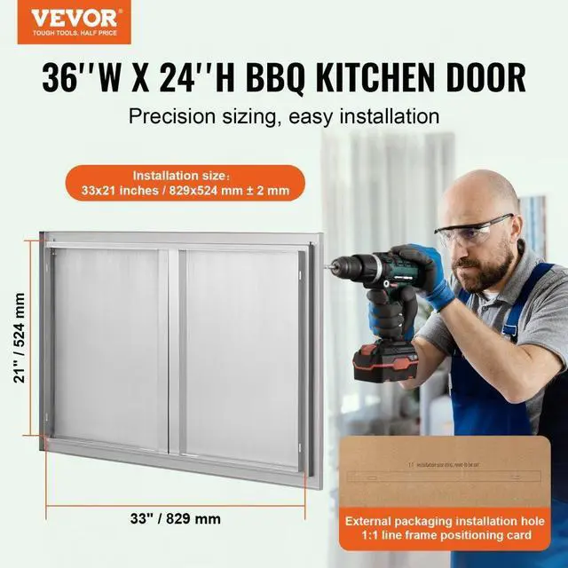 Alt view image 2 of 7 - VEVOR BBQ Access Door, 36W x 24H Inch Double Outdoor Kitchen Door, Stainless Steel Flush Mount Door, Wall Vertical Door with Recessed Handles , for BBQ Island, Grilling Station, Outside Cabinet