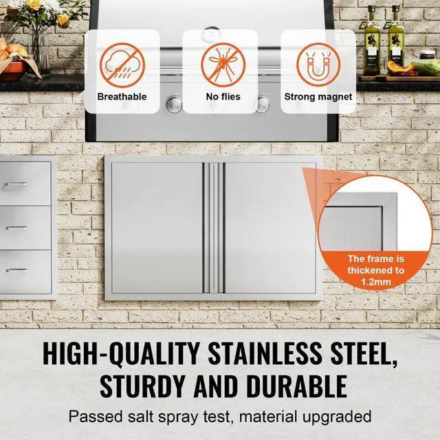 Alt view image 3 of 7 - VEVOR BBQ Access Door, 36W x 24H Inch Double Outdoor Kitchen Door, Stainless Steel Flush Mount Door, Wall Vertical Door with Recessed Handles , for BBQ Island, Grilling Station, Outside Cabinet