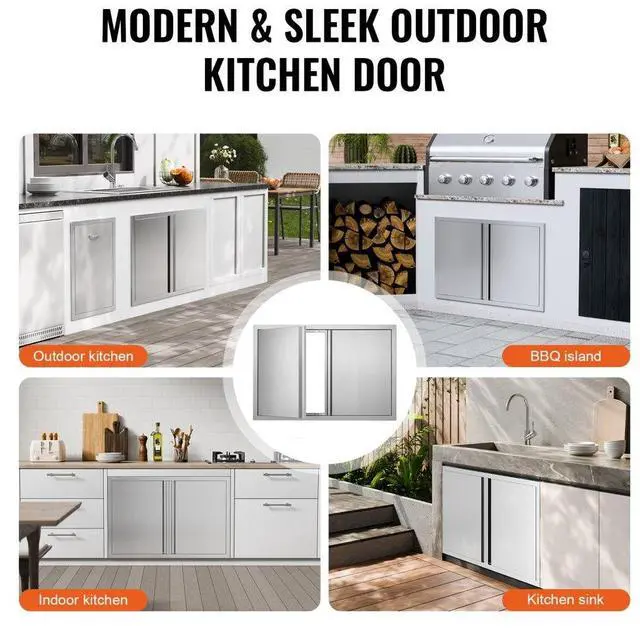 Alt view image 6 of 7 - VEVOR BBQ Access Door, 36W x 24H Inch Double Outdoor Kitchen Door, Stainless Steel Flush Mount Door, Wall Vertical Door with Recessed Handles , for BBQ Island, Grilling Station, Outside Cabinet