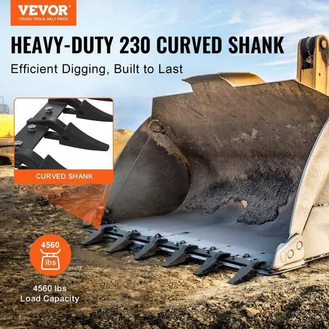 Alt view image 2 of 7 - VEVOR Bucket Tooth Bar, 48'', Heavy Duty Tractor Bucket 6 Teeth Bar for Loader Tractor Skidsteer, 4560 lbs Load-Bearing Capacity Bolt On Design, for Efficient Soil Excavation and Bucket Protection