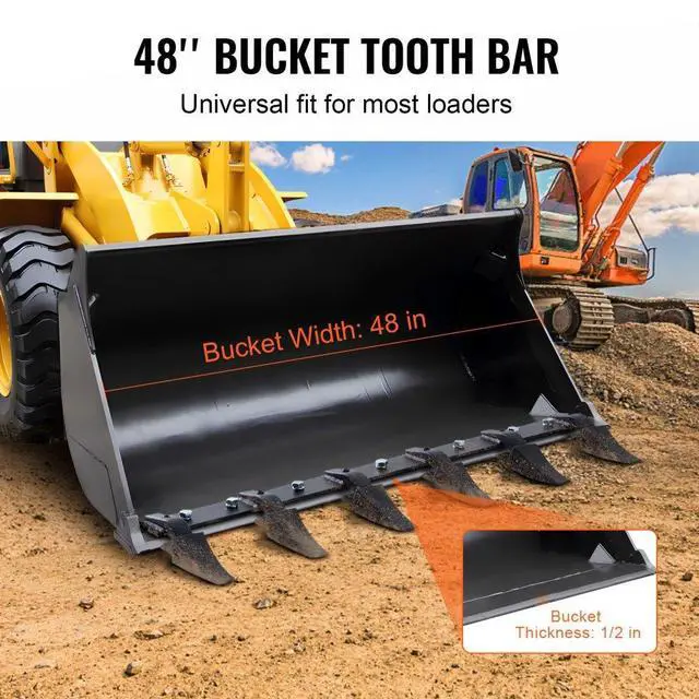 Alt view image 5 of 7 - VEVOR Bucket Tooth Bar, 48'', Heavy Duty Tractor Bucket 6 Teeth Bar for Loader Tractor Skidsteer, 4560 lbs Load-Bearing Capacity Bolt On Design, for Efficient Soil Excavation and Bucket Protection