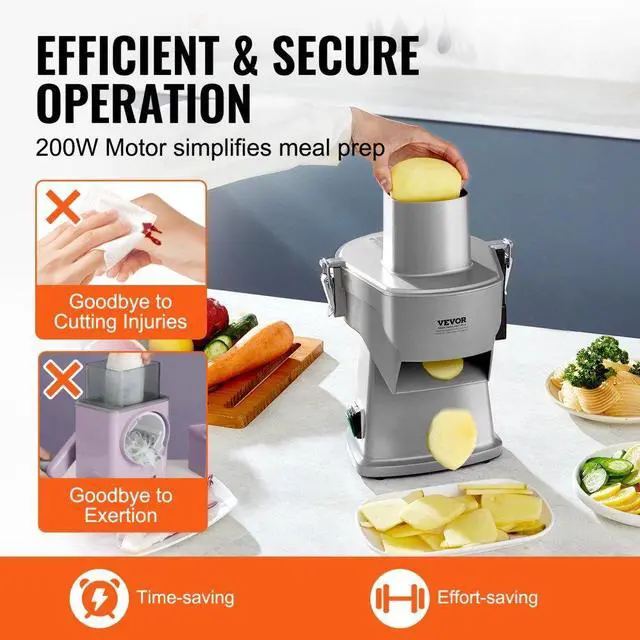 Alt view image 5 of 7 - VEVOR Electric Vegetable Slicer, 4 in 1 Multifunctional Food Cutter, 200W Vegetable Chopper for Slicing Shredding Dicing and Slitting, with Cut-Resistant Gloves, for Commercial and Home Use