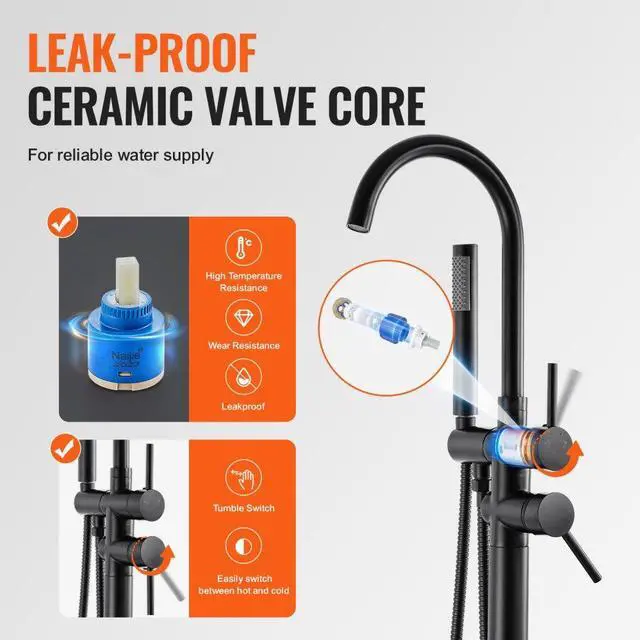 Alt view image 3 of 7 - VEVOR Freestanding Bathtub Faucet, Floor Mount, Freestanding Tub Filler, Shower Mixer Taps, Two Water Modes, 360° Swivel Spout, for Bathing & Showering Pet Bathing Cleaning Drains Toilet Flushing