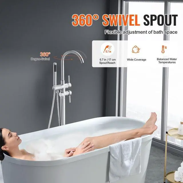 Alt view image 3 of 7 - VEVOR Freestanding Bathtub Faucet Floor Mount Two Water Modes 360° for Bathing