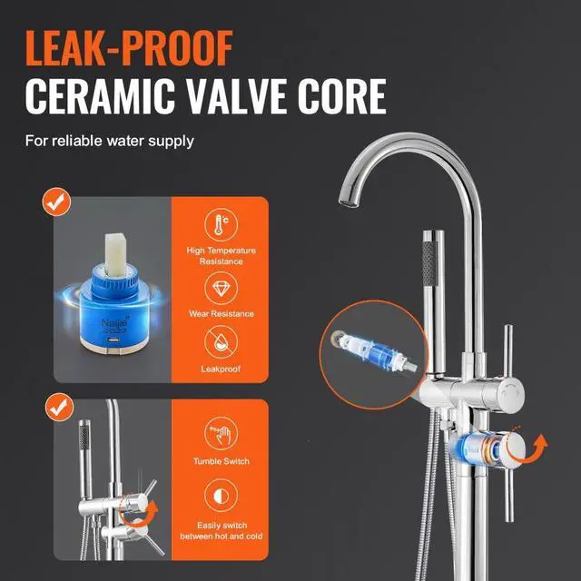 Alt view image 5 of 7 - VEVOR Freestanding Bathtub Faucet Floor Mount Two Water Modes 360° for Bathing