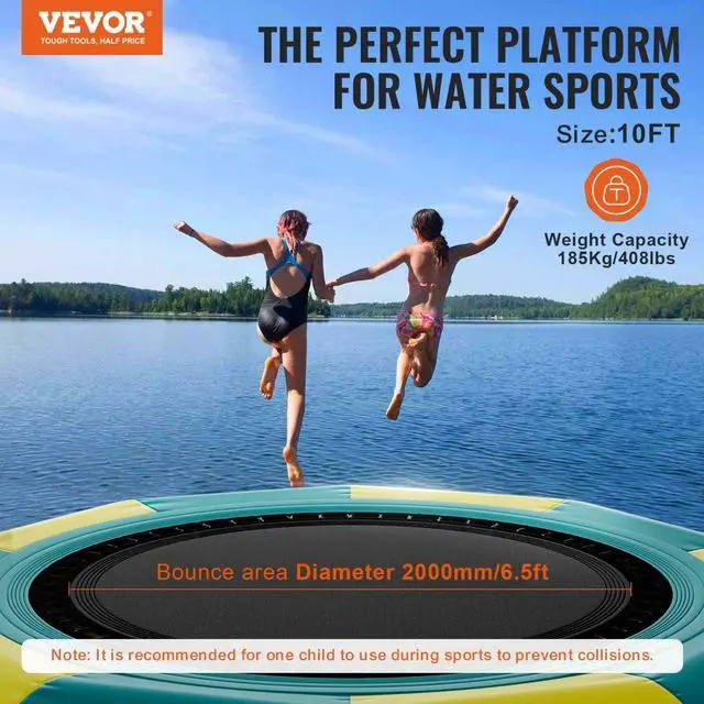 Alt view image 2 of 7 - VEVOR Inflatable Water Bouncer, 10ft Recreational Water Trampoline, Portable Bounce Swim Platform with 3-Step Ladder & Electric Air Pump, Kids Adults Floating Rebounder for Pool, Lake, Water Sports
