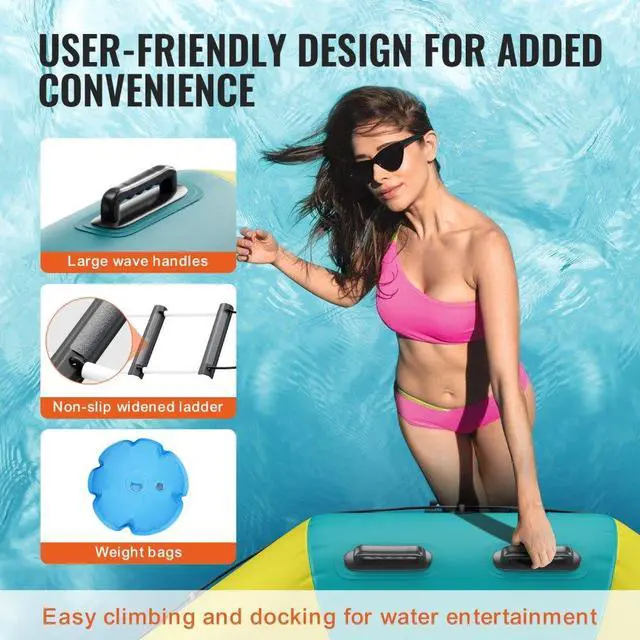 Alt view image 5 of 7 - VEVOR Inflatable Water Bouncer, 10ft Recreational Water Trampoline, Portable Bounce Swim Platform with 3-Step Ladder & Electric Air Pump, Kids Adults Floating Rebounder for Pool, Lake, Water Sports