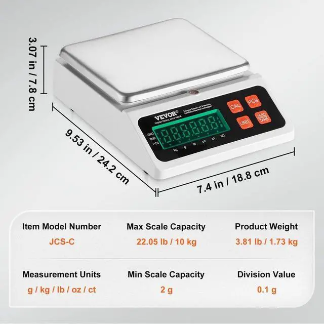 Alt view image 7 of 7 - VEVOR Industrial Counting Scale, 10 kg x 0.1 g, Digital Scale for Parts and Coins, g/kg/lb/oz/ct Units, Electronic Gram Scale Inventory Counting Scale Kitchen Jewelry Counting Scale with LED Screen