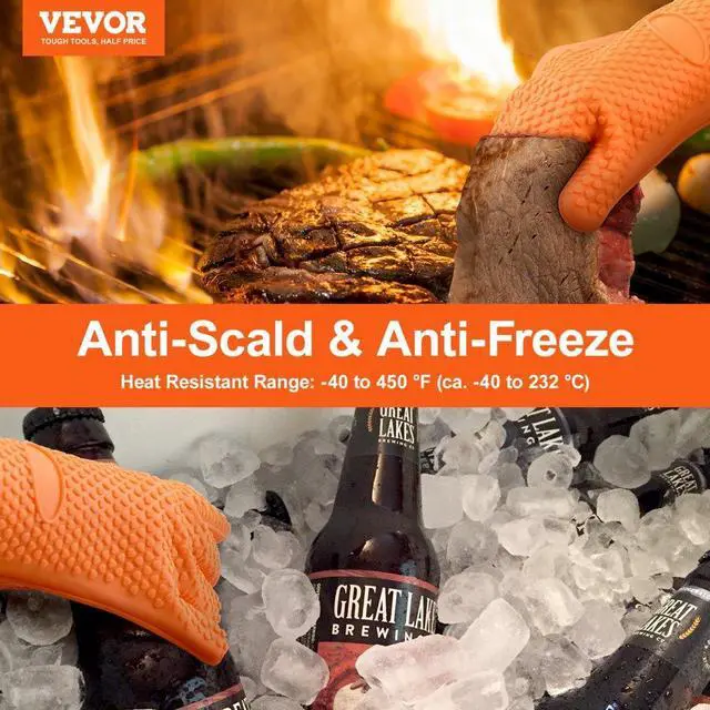 Alt view image 2 of 7 - VEVOR Silicone Smoker Oven Gloves, Non-Slip Heat Resident BBQ Grill Gloves with Fingers, Waterproof & Hangable Design, Easy to Clean & Store, for Grilling, Oven, BBQ, Baking, Frying