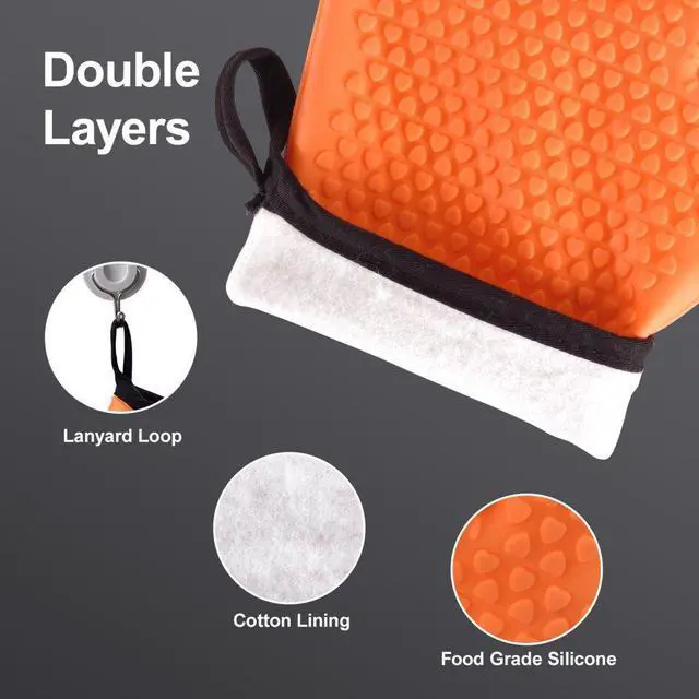 Alt view image 3 of 7 - VEVOR Silicone Smoker Oven Gloves, Non-Slip Heat Resident BBQ Grill Gloves with Fingers, Waterproof & Hangable Design, Easy to Clean & Store, for Grilling, Oven, BBQ, Baking, Frying