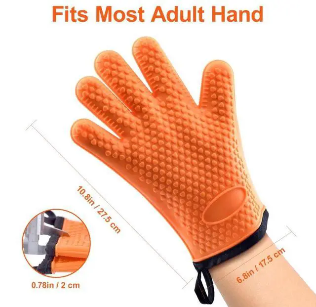 Alt view image 5 of 7 - VEVOR Silicone Smoker Oven Gloves, Non-Slip Heat Resident BBQ Grill Gloves with Fingers, Waterproof & Hangable Design, Easy to Clean & Store, for Grilling, Oven, BBQ, Baking, Frying