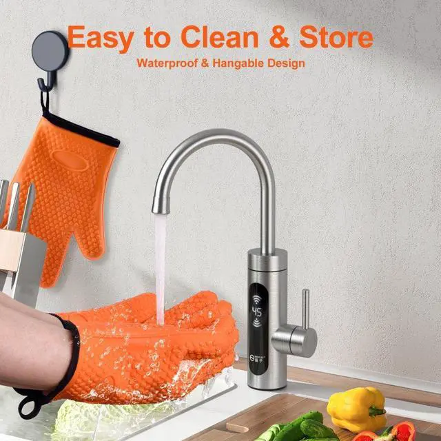 Alt view image 6 of 7 - VEVOR Silicone Smoker Oven Gloves, Non-Slip Heat Resident BBQ Grill Gloves with Fingers, Waterproof & Hangable Design, Easy to Clean & Store, for Grilling, Oven, BBQ, Baking, Frying