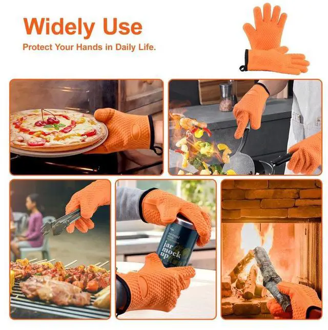 Alt view image 7 of 7 - VEVOR Silicone Smoker Oven Gloves, Non-Slip Heat Resident BBQ Grill Gloves with Fingers, Waterproof & Hangable Design, Easy to Clean & Store, for Grilling, Oven, BBQ, Baking, Frying