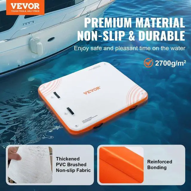Alt view image 2 of 7 - VEVOR Inflatable Floating Dock, 6 x 5FT Inflatable Dock Platform, Non-Slip Water Floating Dock Mat with Portable Carrying Bag & Detachable Ladder, Floating Platform Island Raft for Pool Beach Ocean