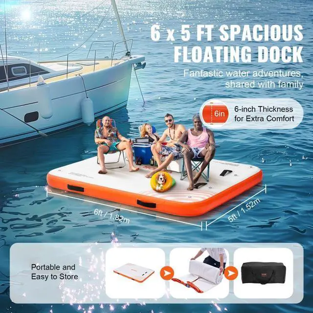 Alt view image 3 of 7 - VEVOR Inflatable Floating Dock, 6 x 5FT Inflatable Dock Platform, Non-Slip Water Floating Dock Mat with Portable Carrying Bag & Detachable Ladder, Floating Platform Island Raft for Pool Beach Ocean