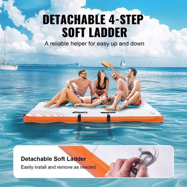 Alt view image 5 of 7 - VEVOR Inflatable Floating Dock, 6 x 5FT Inflatable Dock Platform, Non-Slip Water Floating Dock Mat with Portable Carrying Bag & Detachable Ladder, Floating Platform Island Raft for Pool Beach Ocean