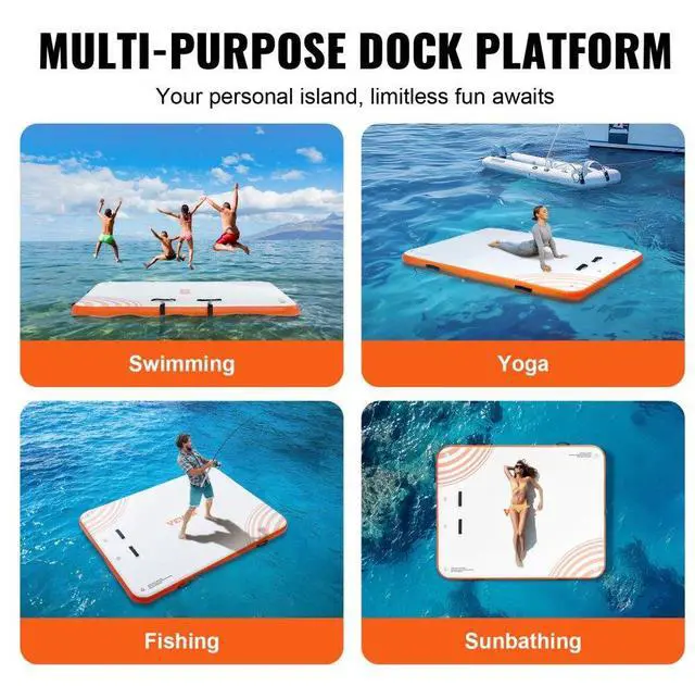 Alt view image 6 of 7 - VEVOR Inflatable Floating Dock, 6 x 5FT Inflatable Dock Platform, Non-Slip Water Floating Dock Mat with Portable Carrying Bag & Detachable Ladder, Floating Platform Island Raft for Pool Beach Ocean