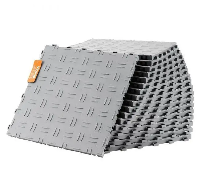 Main image of VEVOR Garage Tiles Interlocking, 12 x 12 x 0.53 inch 50 Pack Garage Floor Covering Tiles, Non-Slip Double-Sided Texture Garage Flooring Tiles, for Garages, Basements, Repair Shops, Silver
