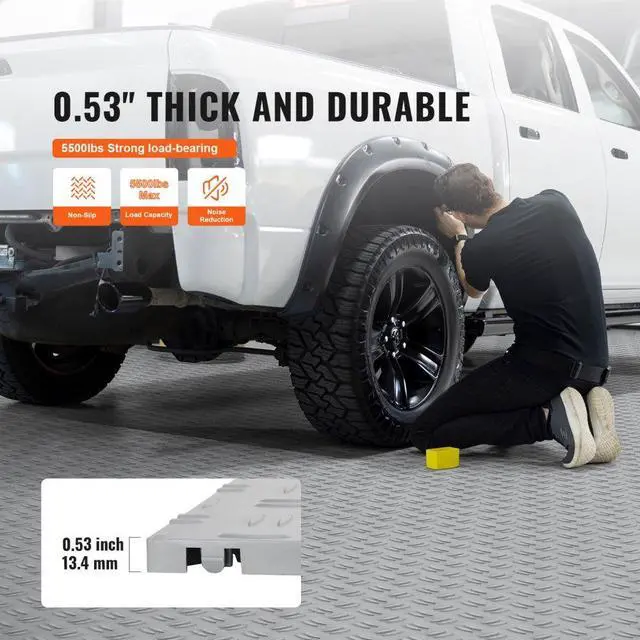 Alt view image 3 of 7 - VEVOR Garage Tiles Interlocking, 12 x 12 x 0.53 inch 50 Pack Garage Floor Covering Tiles, Non-Slip Double-Sided Texture Garage Flooring Tiles, for Garages, Basements, Repair Shops, Silver