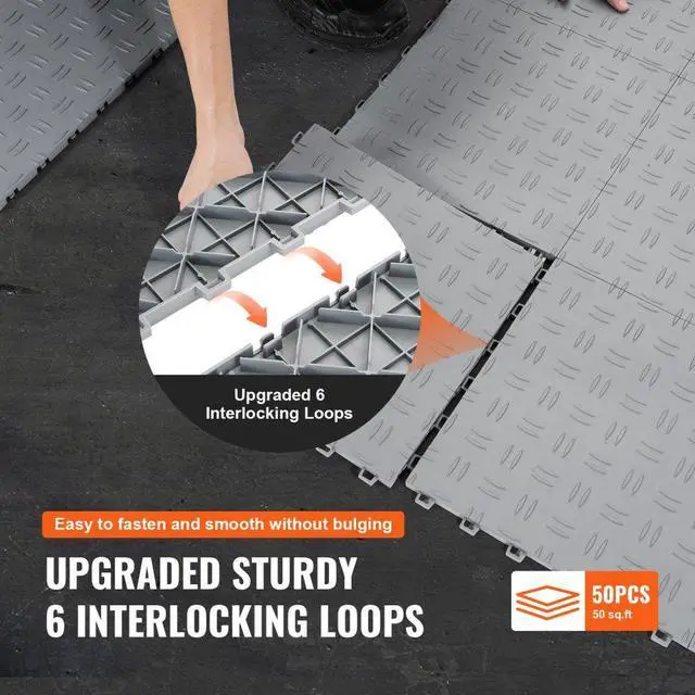 Alt view image 6 of 7 - VEVOR Garage Tiles Interlocking, 12 x 12 x 0.53 inch 50 Pack Garage Floor Covering Tiles, Non-Slip Double-Sided Texture Garage Flooring Tiles, for Garages, Basements, Repair Shops, Silver