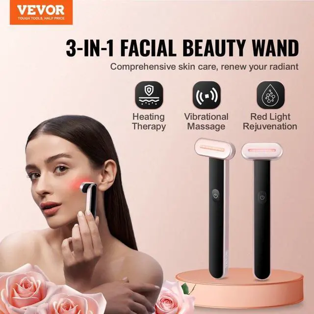 Alt view image 2 of 7 - VEVOR Red Light Therapy Wand for Face and Neck, 3-in-1 LED Facial Wand Red Light Therapy Device with Heating Therapy| Vibrating Facial Massage, Portable LED Beauty Wand
