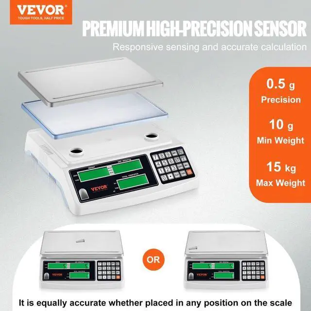 Alt view image 2 of 7 - VEVOR Industrial Counting Scale, 15 kg x 0.5 g, Digital Scale for Parts and Coins, g/kg/lb Units, Electronic Gram Scale Inventory Counting Scale Kitchen Jewelry Scale with RS232 Port and 3 LCD Screens